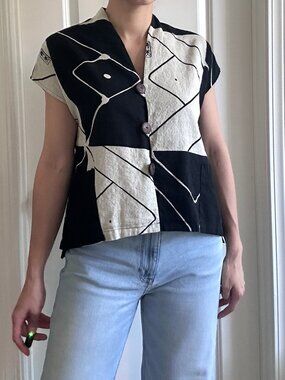 Yasuko Vintage 100% Cotton Handcrafted Artistic Kimono Inspired Top size M